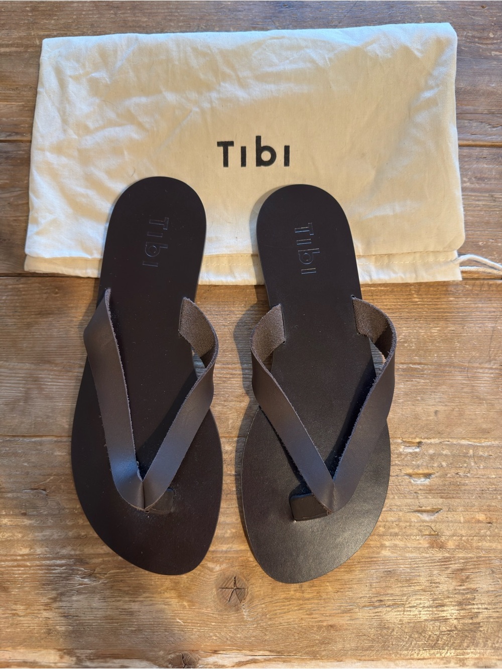 Tibi Brown Leather Flip Flops size 38